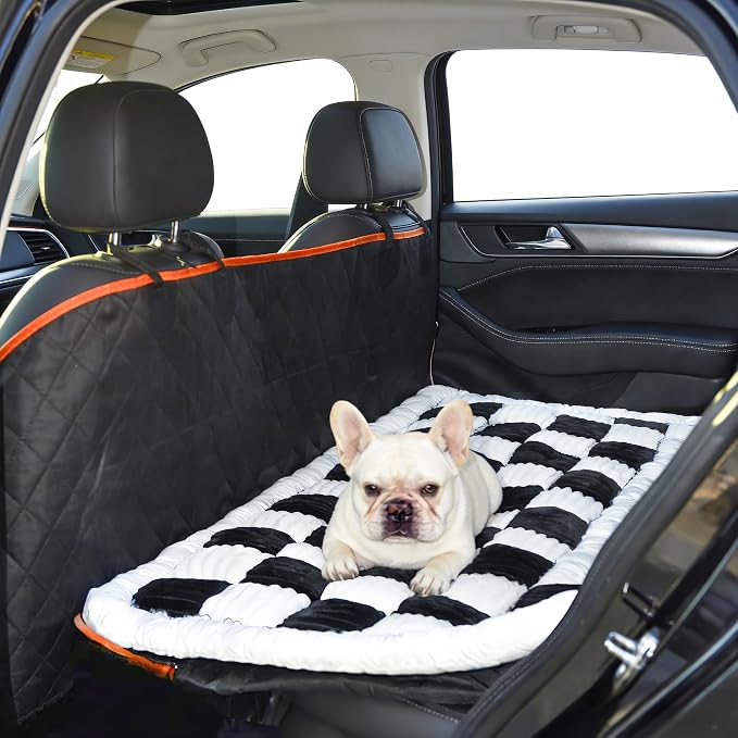 Backseat Dog Bed Mat, Dog Mat for Car Backseat Extender, 24.8'' x 54'' Non-Slip Travel Pet Blanket for Back Seat, Washable, Soft & Scratch-Proof, Universal Fit for Car, SUV, Truck, 2'' Thick