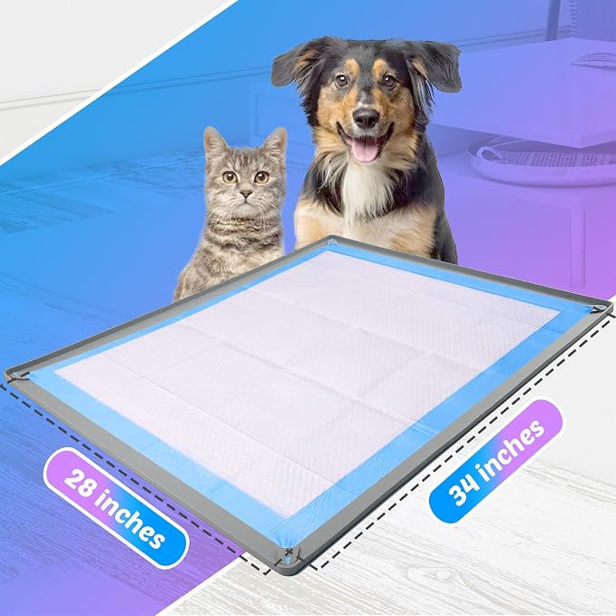 Dog Pee Pad Holder Tray Fits for 28” x 34” Pee Pads - 1 Pack - Light Grey | Corner Lock Holes, Raised Edges, Non-Spill, Easy to Clean Silicone Dog Potty Tray Holder, For Indoor Floor Protection