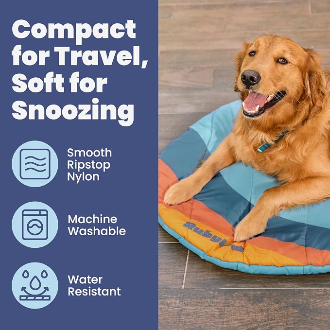 Rubyloo Dog Mom Bundle - Puffer Tote with Storage Containers (Grey) and Travel Dog Bed Large (42”x30”) (Sunset Surf Teal) - Travel Bag and Portable Outdoor Bed Set