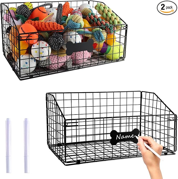 Geyecete 2 Pack Toy box for dogs large Dog Toy organizer Pet wire folding basket dog toy container dog toy box -Can be Personalized-Black