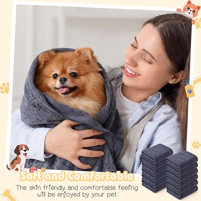 Irenare 12 Pcs Microfiber Dog Towels for Drying Dogs Cats, 20 x 40 Inch, Quick Drying Absorbent Pet Puppy Towels for Small Puppy Dog Cat Kitten Pet, Grooming Bathing Shower Travel Supplies(Gray)