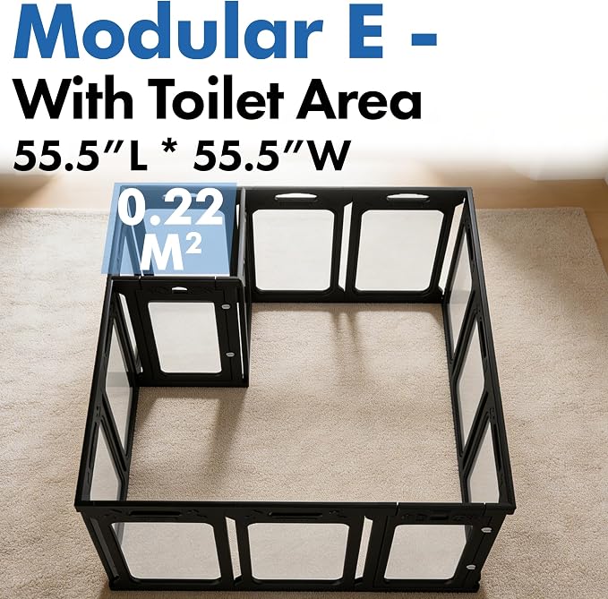 Clear Acrylic Indoor Dog Playpen, 24" H, 14 Panels, Black | Open View, Modern Home Fit, No Climbing Bars, Tool-Free Setup, For Puppies & Small Dogs