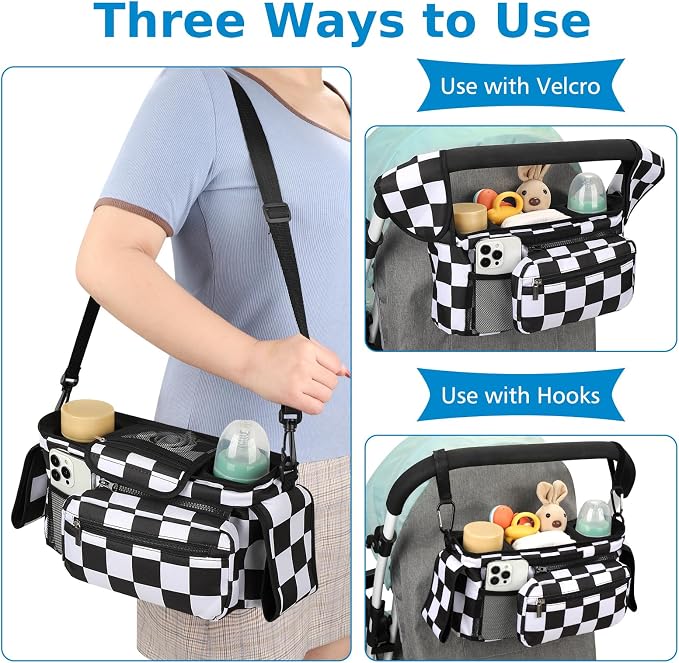 Accmor Universal Stroller Organizer with Insulated Cup Holder Detachable Phone Bag and Shoulder Strap,Stroller Bag Caddy Organizer for Uppababy, Baby Jogger, Britax Strollers