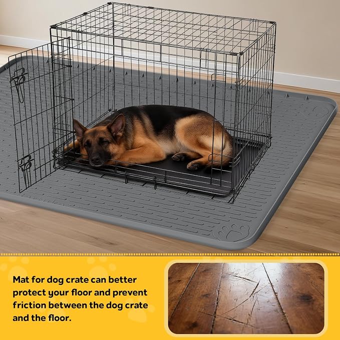 Silicone Dog Crate Mat 34"x 22" Under Dog Crate Kennel Pad Mat, Dark Grey | Extra Large Dog Cage Mat, Non-Slip Waterproof Dog Playpen Mat, Reusable Washable Dog Mat for Crate, Protect Floors