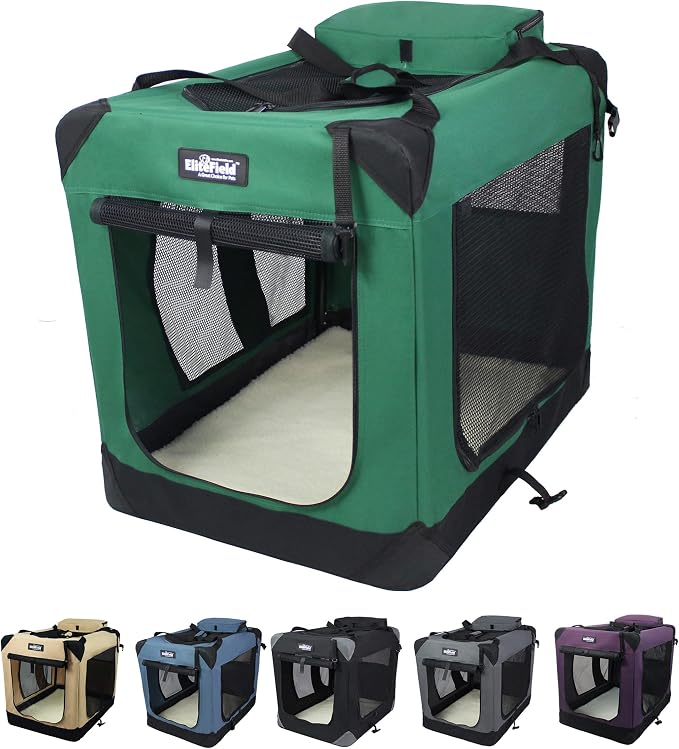 EliteField 3-Door Soft Dog Crate with Bed & Carrying Bag (2-Year Warranty) | 3 Mesh Doors, Steel Frame, Removable & Washable Crate Cover and Bed Cover, Storage Pockets, Indoor/Outdoor, Foldable