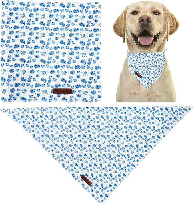 Blueberry Dog Bandana, Spring Summer Blueberry Puppy Bandana for Girl Female Dogs, Soft Cotton Pet Triangle Bid Scarf Kerchief for Girl Boy Dogs or Cats