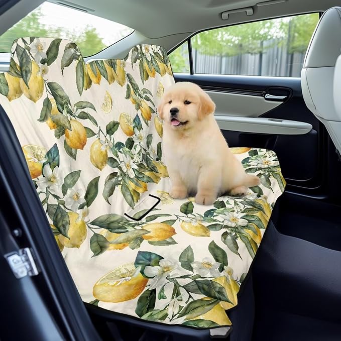 Renewold Car Rear Bench Towel Seat Covers for Dogs Cats Car Backseat Cover After Gym Running Yoga Beach Mat Fit Most SUV Van Sedan Truck Yellow Lemon Picnic Pads Golf Cart Seat Towel Blanket