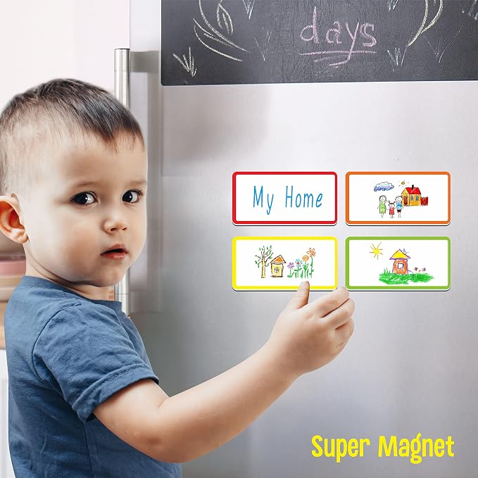 Magnetic Name Tag Label, 55 PCS Dry Erase Reusable Neon Name Stickers Frame in 11 Colors for Whiteboards Locker Fridge School Office Home (Each Measures 2" x 1")