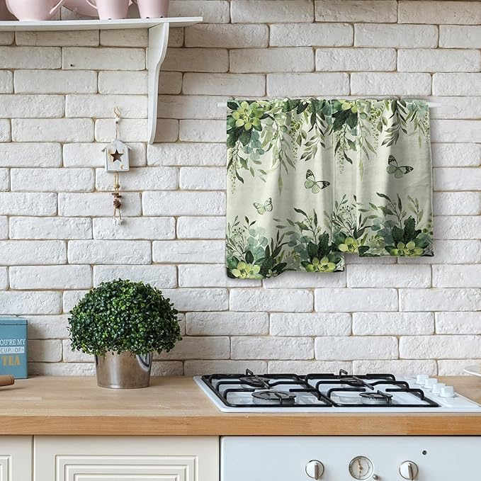 Giwawa Eucalyptus Leaves Hand Towels Set of 2 Green Plant Decorative Fingertip Towels Absorbent Dish Washcloth Towels for Guest Bath Kitchen Home