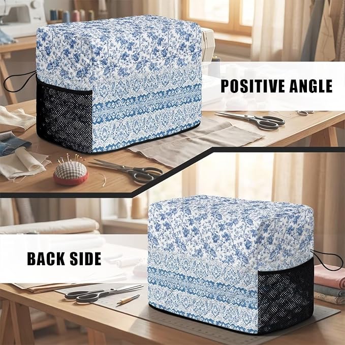 Sewing Machine Cover Polyester Febric Blue Vine Floral Tribal | Dust Pet Hair Protection,Quilting Design,Fits Standard Singer,Brother Janome Machines,Protecting Decorating Your Sewing Space