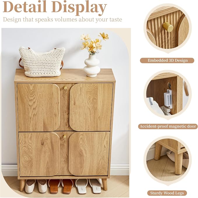 BERRYMERRY 27.6" W Shoe Storage Cabinet with 2 Flip Drawers, Unique | Natural,Hidden,Small,Front Door,Entryway,Narrow