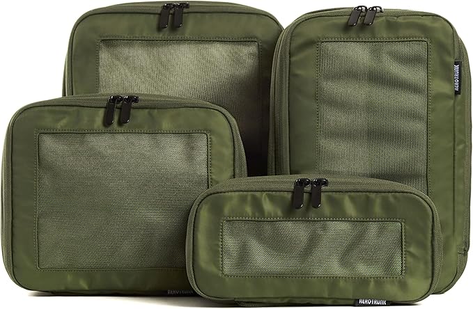 Compression Packing Cubes for Travel, 4-Pack, Olive | Solves overpacking, 4-Piece set fits most carry-ons, 50% Space savings, Compression luggage organizer bags