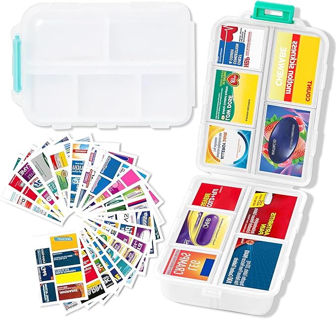 Extra Large Pill Organizer with 161 Medicine Labels, Travel Pill Case | White Extra large case with 10 compartments for 7-day pill planning, vitamins, supplements, and travel