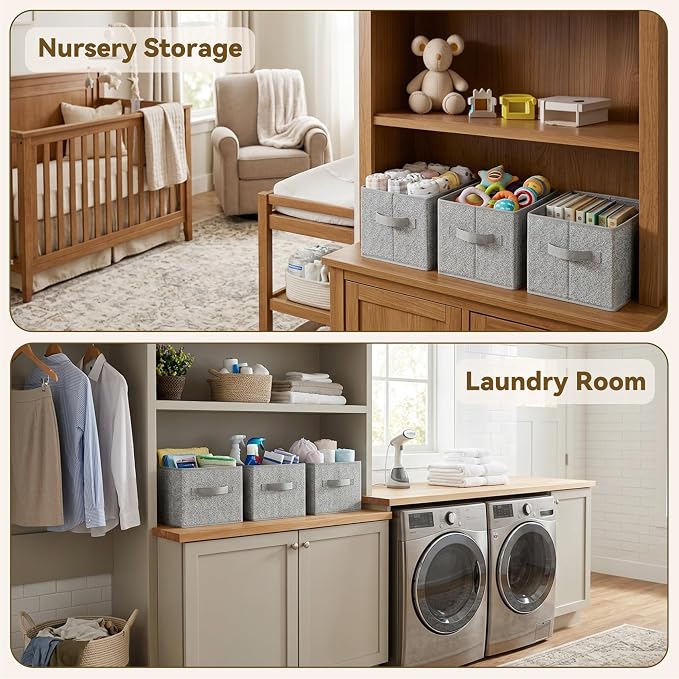 GRANNY SAYS Closet Storage Bins with Handles, Gray, Small, 3-Pack | Small Closet Storage Bins for Shelves, Collapsible Storage Boxes, Decorative Organizers for Closet Shelf