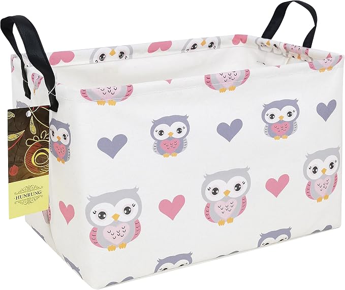 Rectangle Foldable Storage Basket Handles For Home, Love Owl | Waterproof reinforced handles, perfect for shelf use, organizes clothes, daily items and pet supplies