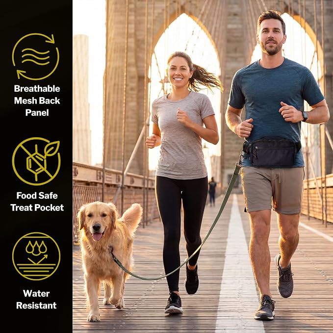 Crossbody Dog Walking Bag, Treat Pouch & Poop Bag Holder, Charcoal Black | Crossbody dog walking bag, hands-free. PEVA-lined treat pouch, poop bag holder, leash hook. Water-resistant, 4-50 in. strap