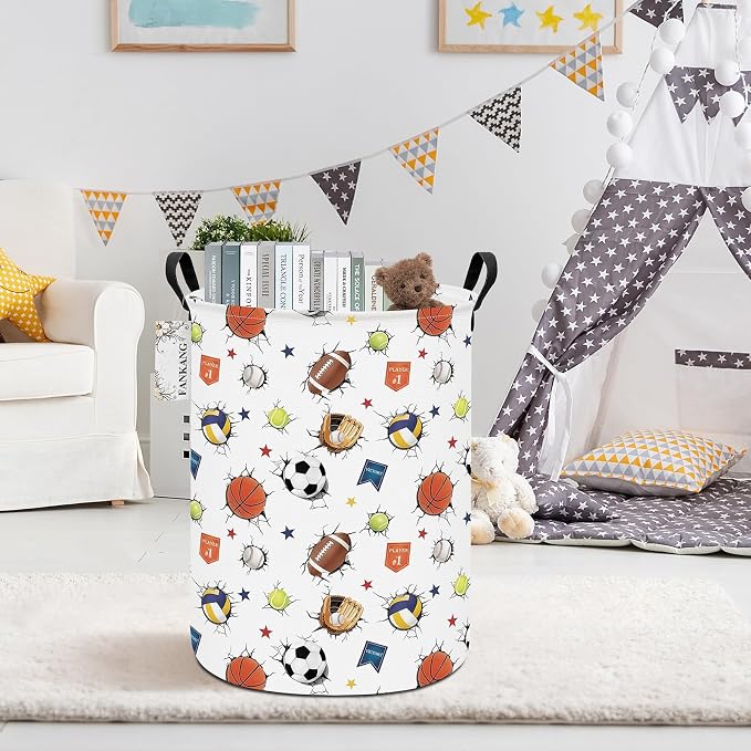 Sports Ball Storage Bin Foldable Nursery Basket | Foldable with Waterproof PE Coating Organizer Bin for Kids Boys and Girls,Office,Bedroom,Clothes