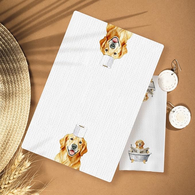 Funny Golden Retriever Bathroom Decor Hand Towels,Golden Retriever Mom Gifts, Gifts for Dog Lovers, Kids Dog Bathroom Decor, 16x24 Inch Set of 3