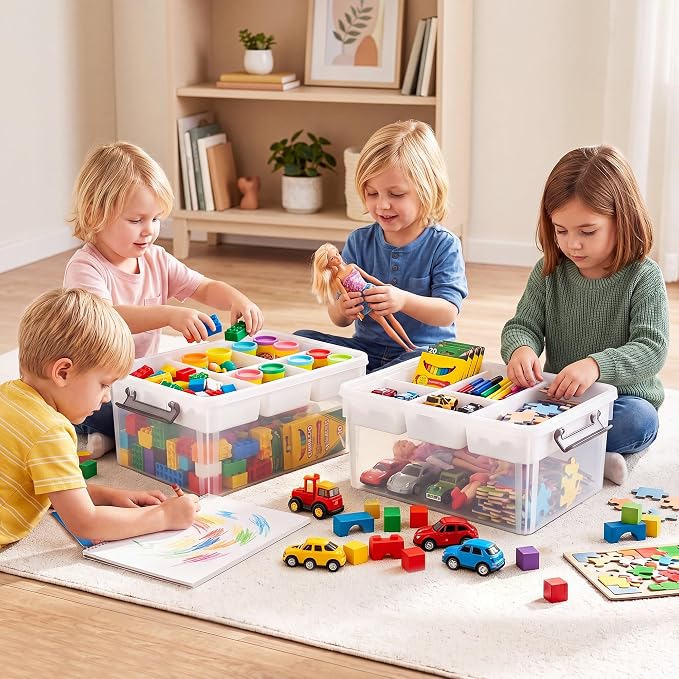Citylife 17QT 2Packs Clear Craft Organizers and Storage Box with Tray | Stackable Art Supply Organizer Storage Bins with Lids for Beads, Markers, Sewing, Tools, Playdoh, Coloring Books, Made in USA