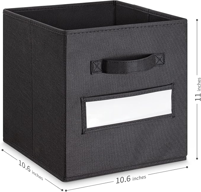 11 Inch Storage Cube,Storage bin,cube storage (Set of 10) Foldable Fabric Cube Storage Bins with 10 Labels Window Cards & a Pen,Baskets Containers for Shelves,Closet Organizers Box,Black