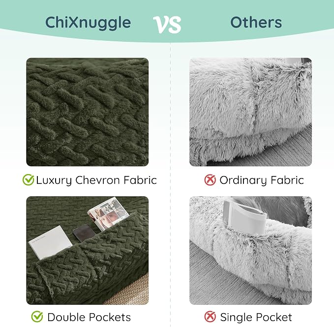 ChiXnuggle Orthopedic Human Dog Bed,with Faux Fur Washable Cover,Blanket | olive green,72*40*10,giant dog bed for adult or extra large dogs,egg crate foam,non-slip bottom
