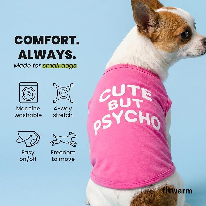 Fitwarm Cute But Psycho Dog Shirt, Summer Clothes for Small Dogs Girl, Funny Pet Outfit, Pink, White, XL
