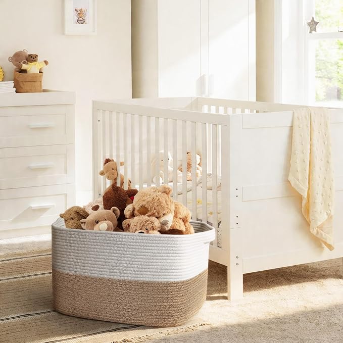 MEGASKET Extra Large Blanket Basket, 22" x 17" x 12" Rectangle Blanket Storage for Living Room, Soft Kids Dog Toy Basket Bin, Cotton Rope Baskets for Storage, Woven Throw Pillow Organizer Holder