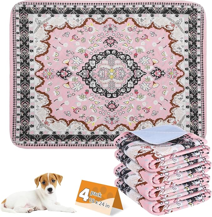 Washable Pee Pads for Dogs, 4 Pack Super Absorbent Reusable Puppy Training Pads Waterproof, Nonslip and Leak-Proof Dog Pee Pads, Large Pet Mats Whelping Pads for Floor, Crate, Couch, 18"x24"