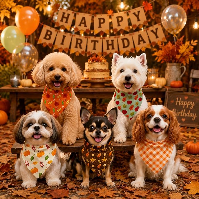 50 Pcs Fall Dog Bandanas Bulk Autumn Pumpkin Maple Leaves Pattern | Triangle Kerchief Bibs Scarf Set for Pets Harvest Party Costume Photo Props Accessories, 25 Styles, 19.7 x 13.8 x 13.8 Inch