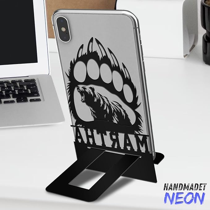 Personalized Bear Claw Phone Holder, Custom Name Metal Desk Stand, Wildlife Accessories Dock, Tablet, Smartphone Display Stands, Gifts For Friends, Animal Lovers, Teens, Christmas