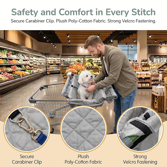 Portable Shopping Cart Cover for Dogs | Grocery Cart Cover with Carry Bag for Pets, Secured with Velcro, Soft, Comfortable and Waterproof, Easy to Clean