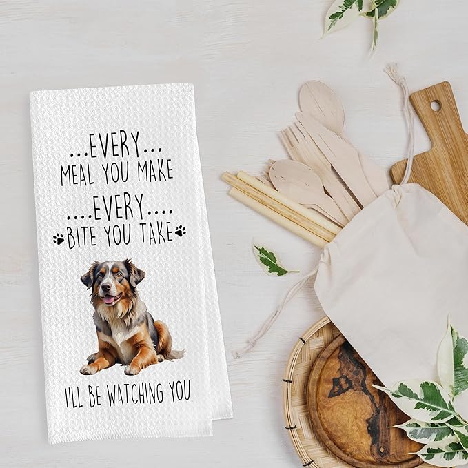 Gqtt Australian Shepherd Dish Towels Set - Funny Decorative Waffle Kitchen Towels, Hand Tea Towels, Gifts (1624 Inches, Set of 2)