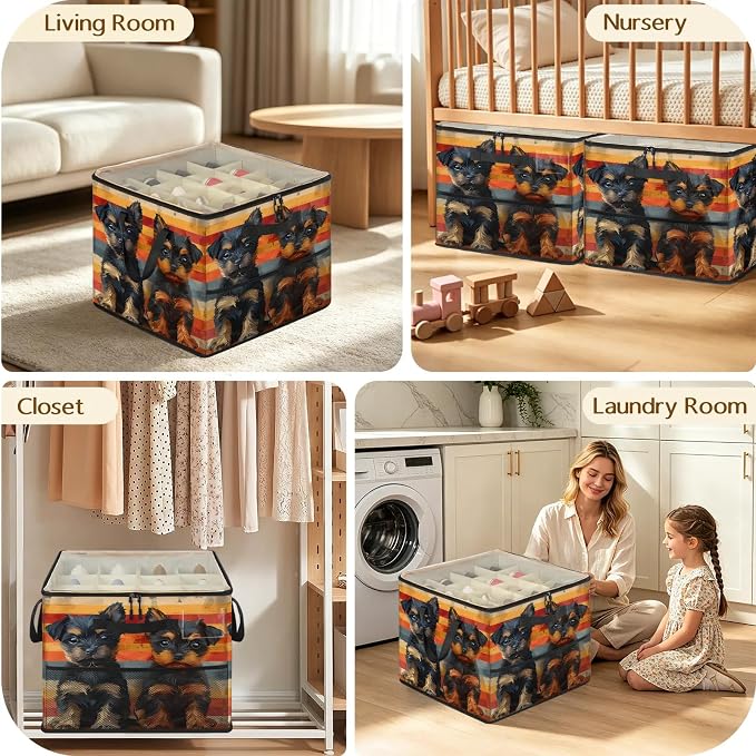 TropicalLife Puppy Dog Shoe Organizer for Closet | Foldable Shoe Storage Box Bin 16-32 Pair Shoe Storage for Sneakers, Boots & Heels with Adjustable Dividers, Clear Cover