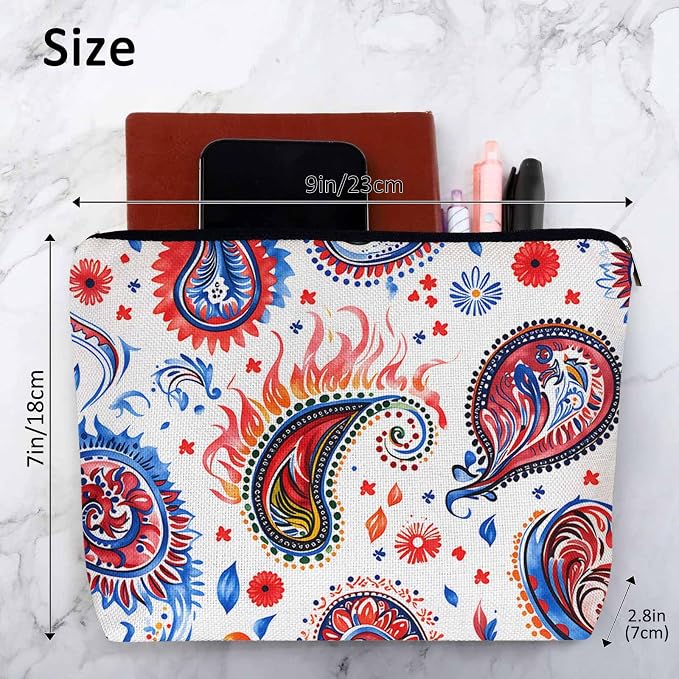 Paisley Floral Makeup Organizer Bag Cosmetic Bag For Men Women, Abstract Mexico Tribal Floral Paisley Travel Toiletry Bag Flax Makeup Bags Purse Business Makeup Pouch For Toiletries Cosmetics