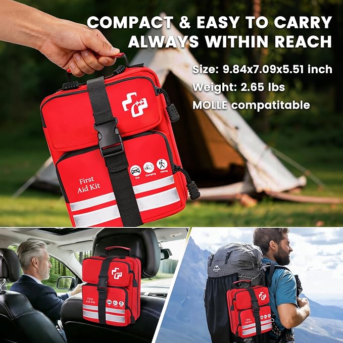 450 Piece Premium First Aid Kit, Water-Resistant Emergency Medical Kit with MOLLE System for Car, Home, Travel, Camping, Hiking & Outdoor Preparedness