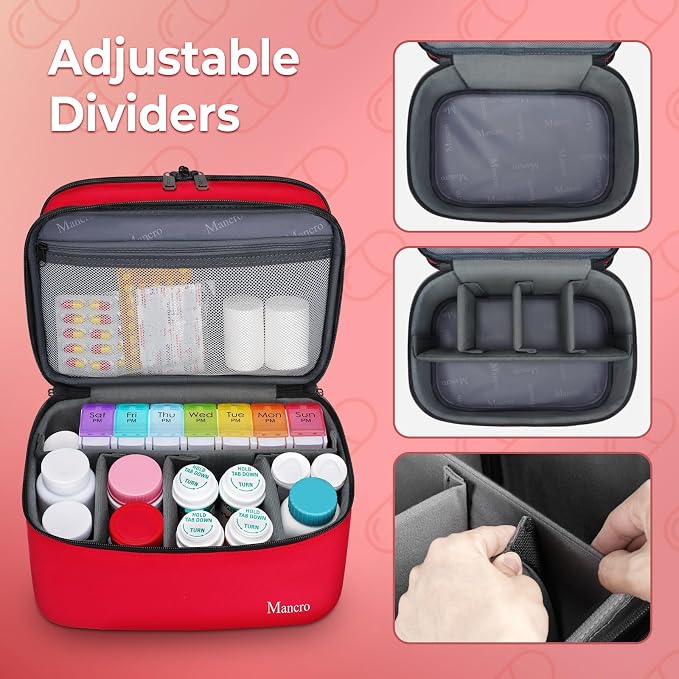 Mancro Dual Layers Medicine Organizer Bag with Lockable Zipper | Pill Bottle Organizer Storage, Medication Bag for Pills, Vitamins, Medical Supplies for Home Storage, College Medicine Kit