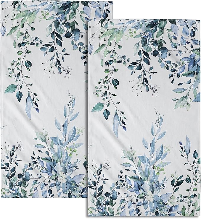Blue Eucalyptus Hand Towels Set of 2 Sage Leaves Soft Absorbent Small Bath Towel Kitchen Dish Guest Towel for Bathroom Hotel Gym Spa