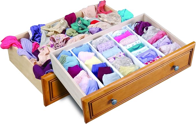 Dial Industries Dresser Drawer Organizer Dividers, Set of 2, 4.5" Deep | Slides apart to fit drawers of any length, Separates socks, underwear and small items, Great for bedroom or bathroom drawers