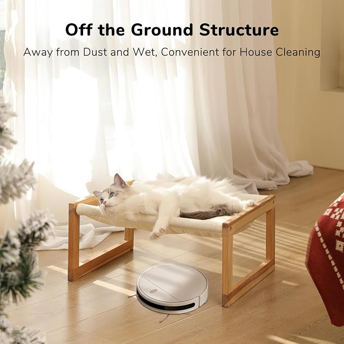 FUKUMARU Large Cat Hammock, Raised Dog Bed for Indoor and Outdoor, Washable | 21" Wooden Pet Beds, Cozy Velvet Cat Couch, Elevated Pet Sofa for Puppy, Bunny and Small Animal