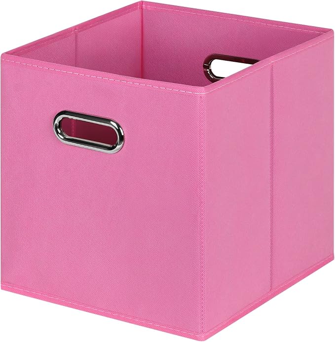 Black Foldable Storage Cubes Bins , Fabric Storage Box Cubes Organizer Baskets with Dual Handles for Home Organizer(Pink)