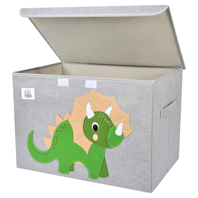 Large Toy Box Storage with Lid, Foldable Fabric Toy Chest Storage for Kids | Toy Organizer Basket, Collapsible Animal Print Storage Bin for Toddlers, Boys and Girls, Playroom, Baby Nursery (Triceratops)