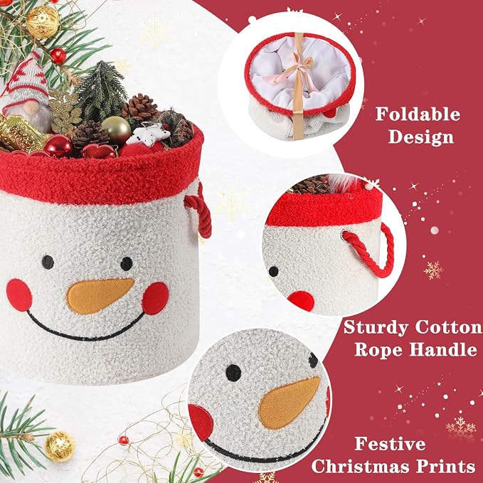 Christmas Gift Basket, Large Red Collapsible Storage Bin with Handles, Empty Fabric Holiday Basket for Presents, Blankets, Home Decor and Gift Giving