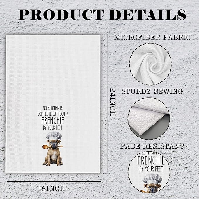 Funny Frenchie Dog Kitchen Towels, Gifts for French Bulldog Lovers Dish Tea Towels for Kitchen Decor, Frenchie Gifts for Women Men Decorative Hand Towels, 16x24 Inch