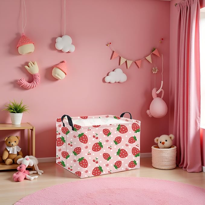Rectangular Baby Girl Basket Kids Baby Storage Basket Storage Bin Organizer Box Room Decor(Strawberry)