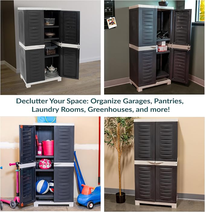 Sunnydaze 48" Garage Storage Cabinet with Locking Doors & Shelves, Charcoal | Heavy Duty Storage Cabinet with Plexiglass Doors Resists Rust & Peeling, Easy-Clean Utility Cabinet for Garage, Shed, Office