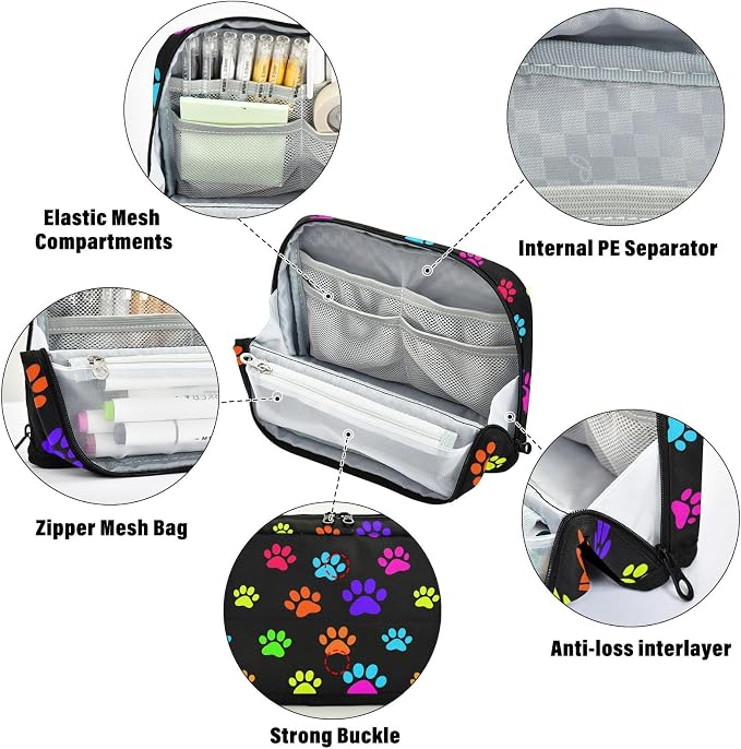 Aslsiy Large Capacity Pencil Case Bright Color Pet Paws (3) Pencil Pouch for Boys Girls Portable Pen Bag Organizer Standing Makeup Bag for School Office Supplies