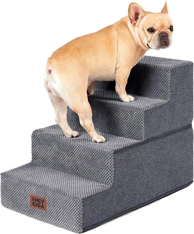 EHEYCIGA Dog Stairs for Bed 18" H, 4-Step Dog Steps for High Bed, Grey | Pet Steps for Small Dogs and Cats, Non-Slip Balanced Pet Ramp Indoor