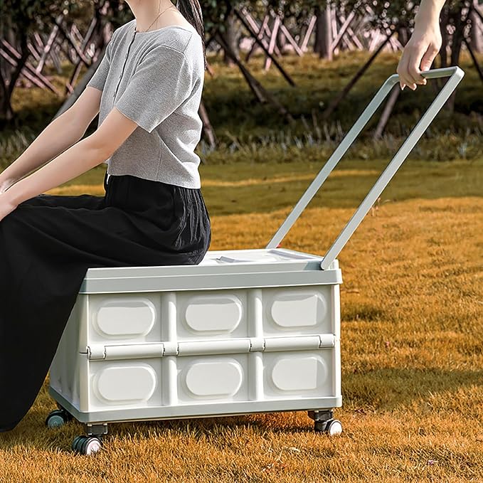 50L Rolling Crate with Wheels, Foldable Storage Crate with Detachable Wheels, Large Capacity Rolling Crate with Handle Space-Saving Utility Cart for Indoor Outdoor Use Grey