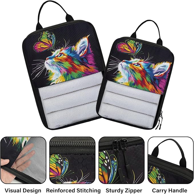 Cat 6 Set Compression Packing Cubes Butterfly Expandable Packing Organizer for Travel Accessories Luggage Suitcase Bag