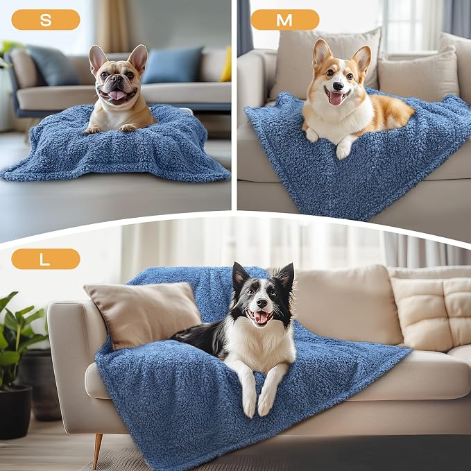 Luciphia 1 Pack 3 Calming Dog Blanket Fluffy Premium Fleece Pet Blankets Soft Sherpa Throw for Dogs Puppy Cat Haze Blue Large (41" x31") | Fluffy Throw Blanket Washeble for Crate Bed Couch Indoor. Cozy Pet Blanket, Puppy Essentials Dog gift,Haze Blue,L...